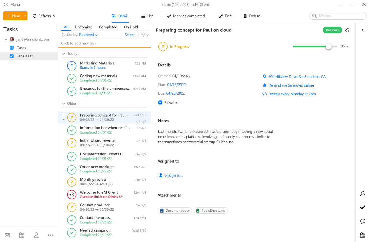Task list στον eM Client